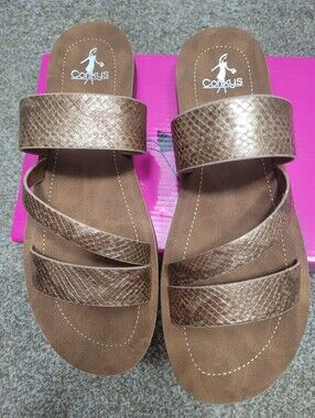 Corkys NIB Women’s Metallic Bronze Slide Sandals "Lydia"